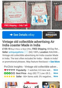 Vintage old collectible advertising Air India