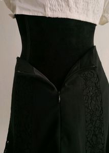 Black Lace Detail Skater Mini Skirt