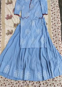 Blue Embroidered Skirt Set