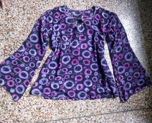 Retro Print Bell Sleeve Top