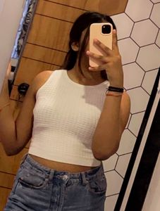 White Sleevless Crop Top
