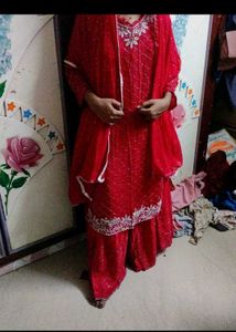 Red Embroidered Kurta Set