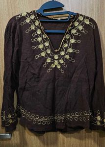 Embroidered Brown Top