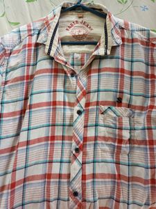White Full Shirt With Red And Blue Checks Size 42