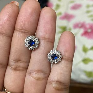 GIVA Silver studs In Blue And White Stone