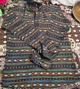 Stylish Printed Shirt Kurta Black Geometric