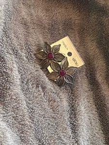 Silver - Pink Floral  Studs