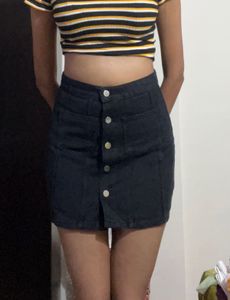 Black Denim Button-Down Skirt