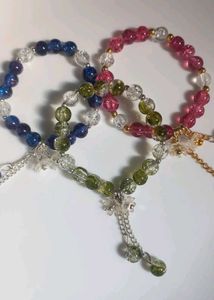 Beaded Charm Bracelets pair of three with floral c