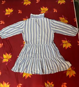 Blue With Vertical White Strips Top