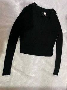 H&amp;M Black Ribbed Crop Top