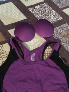 Purple &amp; Black Sports Bra With Removable Pads