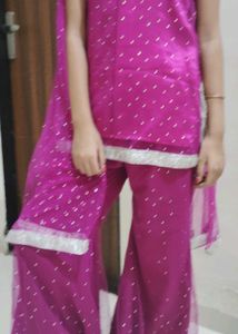 Pink Polka Dot Plazzo Kameez With Dupatta 👍