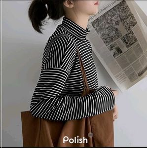 New With Tag Korean Striped Turtleneck Top