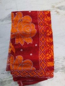 Elegant Orange Floral Cotton Saree