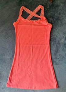 Coral Lace Trim Cami Dress