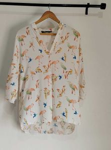 Zara Flamingo Bird Print Tunic Blouse