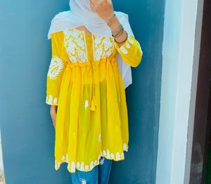 Yellow Embroidered Kurta