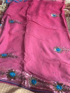Pink Sari with Embellishments