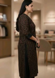 Elegant Brown Animal Print Kurta with plazo