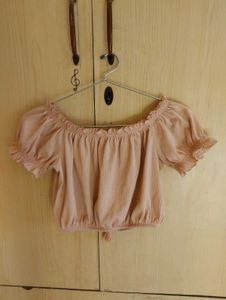 Pink Off-the-Shoulder Tassel Top