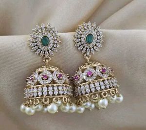 Cz Gold Jhumka Earrings