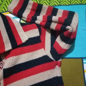 Women Red Striped Winter Sweater