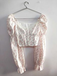 Floral Corset Blouse with Lace & Puff Sleeves