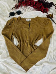 Tortilla brown Puff Sleeve knitted Top