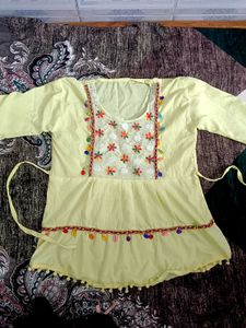 Crinkled Cotton Peplum Top with Traditional Shell
