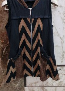Women Zip Cut Sleeves Sweater 42 To 44