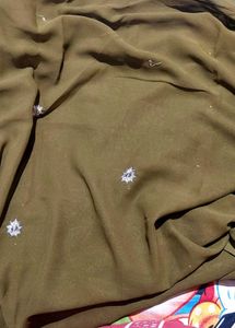 Olive Green Floral Embroidered Fabric