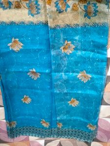 Elegant Blue Floral Saree