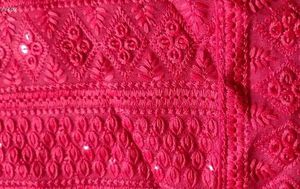 Women&#39;s Red Floral Embroidered Georgette Suits &amp; D