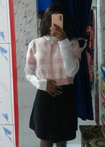 Pink Checkered Cardigan