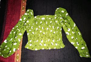 Green Floral Ruffled Top