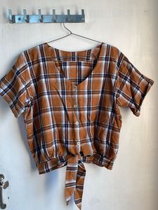 Plaid Tie-Front Top