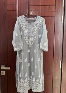 Lucknowi Elegant Embroidered Kurti Grey