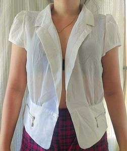 White Short Sleeve Blazer