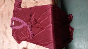 Nighty Lace Satin Full Sleeves 2 PC