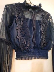Elegant Navy Sheer Top