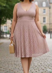 Dusty Rose Lace Fit & Flare Dress