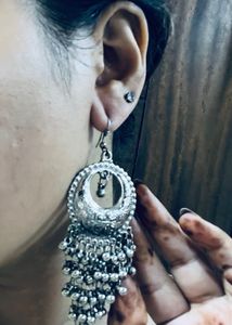 Silver Oxidised Dangle Earrings &amp; Beads Bracelet