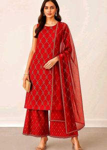 Red sequins embroidery Kurta Set both side