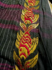 Elegant Black Gingham Saree with Red &amp; Gold Trim