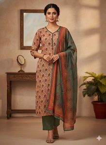 Elegant Printed Kurta - pant - duppata Set