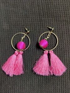 Pink Tassels And Drop Earrings