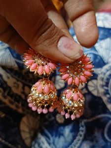 Pink Jhumka Earrings