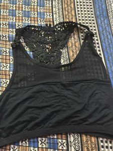 Black Lace Back Tank Top With Arms Cover