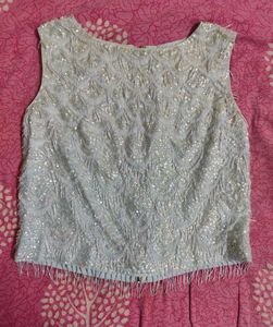 Whimsical Stone And Sequin Beaded Top